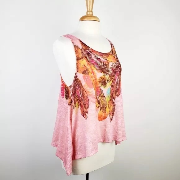 Almost Famous Pink Tribal Feather Tank Size M - Picture 2 of 11